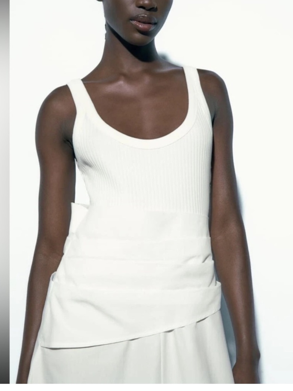 Zara NWT Sleeveless White Midi Dress with Draped Waist - Picture 5 of 7